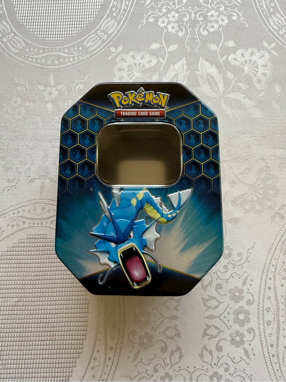 Pokémon Hidden Fates Trading Card Game Empty Tin Box with Gyarados Artwork Blue